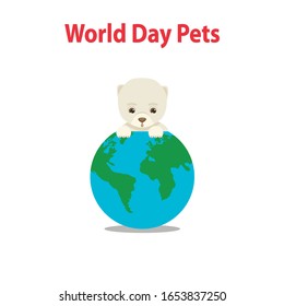 World Pet Day Concept.Cute Dog And Earth Globe Illustration Isolated On A White Background