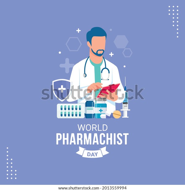World pharmacist day banner celebration\
vector illustration