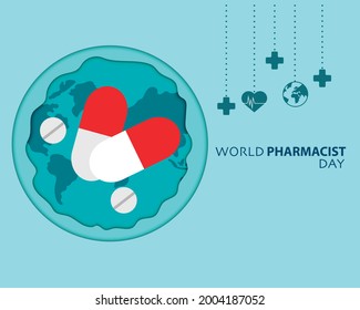 World Pharmacist Day Circle Map Drug Vector