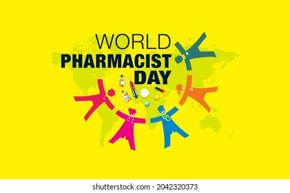 World Pharmacist Day concept with Doctors Nurse Scientist and medicine