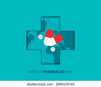 Welt-Apothekertag mit Medikamenten und Kartenmaterial