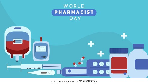 World pharmacist day flat illustration flyer and banner 