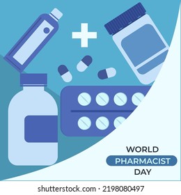 World pharmacist day flat illustration flyer and banner 
