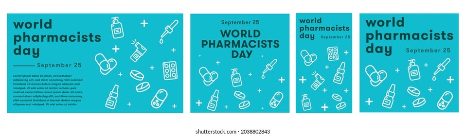 World Pharmacist Day greeting card with medical icon vector design template set. Calendar for each day on September 25.
