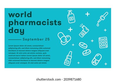 World Pharmacist Day greeting card with medical icon vector design template set. Calendar for each day on September 25.