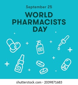 World Pharmacist Day greeting card with medical icon vector design template set. Calendar for each day on September 25.