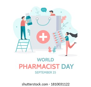 World pharmacist day. September 25. Medical banner. Flat vector illustration.
