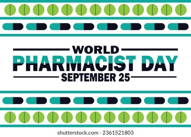 Ilustración del Vector del Día Mundial de la Farmacéutica. 25 de septiembre. Adecuado para tarjeta de saludo, afiche y banner
