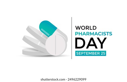 El Día Mundial del Farmacéutico se celebra el 25 de septiembre de cada año. las contribuciones de los farmacéuticos para mejorar los resultados de salud, administrar la terapia de medicación y proporcionar Ilustración vectorial.