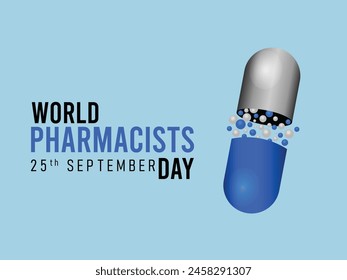 Día Mundial de los Farmacéuticos se celebra cada año el 25 de septiembre, El día se centra en la importancia de los farmacéuticos, y honra lo mucho que afectan a nuestra salud y bienestar 3d render de la píldora.