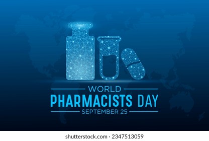 World pharmacists day on september 25 is a celebration of every pharmacist, pharmaceutical scientist. Low poly style design. Geometric background. Isolated vector illustration.