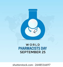 Dia Mundial do Farmacêutico em 25 de setembro. Hoje em dia, melhorar a assistência médica, garantir o uso seguro de medicamentos e apoiar a saúde pública em todo o mundo. Remédios seguros, salve ao vivo. Ilustração vetorial. Eps 10.