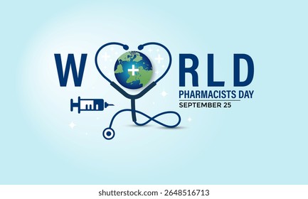 Dia Mundial do Farmacêutico em 25 de setembro. Hoje em dia, melhorar a assistência médica, garantir o uso seguro de medicamentos e apoiar a saúde pública em todo o mundo. Remédios seguros, salve ao vivo. Ilustração vetorial. Eps 10.