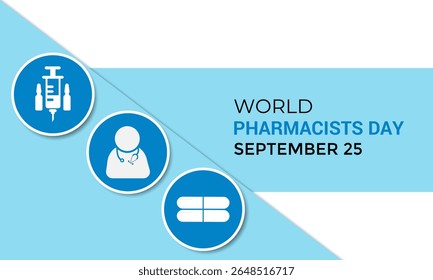Dia Mundial do Farmacêutico em 25 de setembro. Hoje em dia, melhorar a assistência médica, garantir o uso seguro de medicamentos e apoiar a saúde pública em todo o mundo. Remédios seguros, salve ao vivo. Ilustração vetorial. Eps 10.