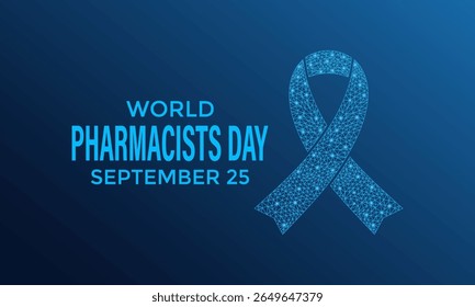 Dia Mundial do Farmacêutico em 25 de setembro. Hoje, melhorar a assistência médica, garantir o uso seguro de medicamentos e apoiar a saúde pública em todo o mundo. assistência médica e medicina. Projetado em um vetor estilo poli baixo