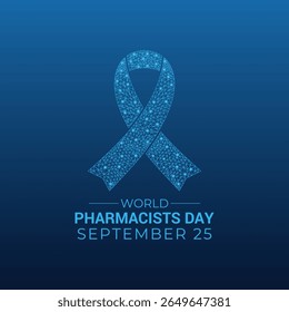 Dia Mundial do Farmacêutico em 25 de setembro. Hoje, melhorar a assistência médica, garantir o uso seguro de medicamentos e apoiar a saúde pública em todo o mundo. assistência médica e medicina. Projetado em um vetor estilo poli baixo