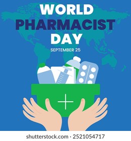 World Pharmacists Day poster design, pharmacist vector poster, pharma concept design, medicines vector, 25 September.