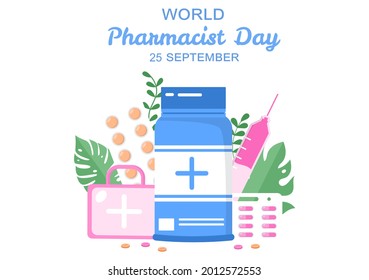 World Pharmacists Day Which Is Held on September 25th. Doctor, Medicine and Pills Concept. For Background, Banner or Poster Landing Page Vector Illustration