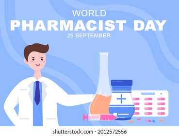 World Pharmacists Day Which Is Held on September 25th. Doctor, Medicine and Pills Concept. For Background, Banner or Poster Landing Page Vector Illustration