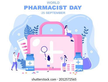 World Pharmacists Day Which Is Held on September 25th. Doctor, Medicine and Pills Concept. For Background, Banner or Poster Landing Page Vector Illustration