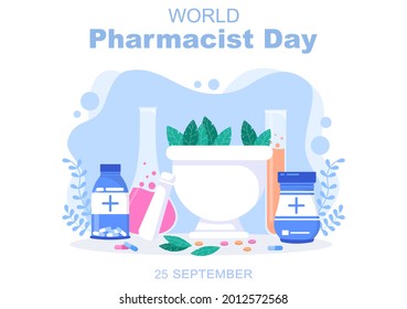 World Pharmacists Day Which Is Held on September 25th. Doctor, Medicine and Pills Concept. For Background, Banner or Poster Landing Page Vector Illustration