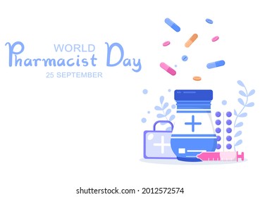 World Pharmacists Day Which Is Held on September 25th. Doctor, Medicine and Pills Concept. For Background, Banner or Poster Landing Page Vector Illustration