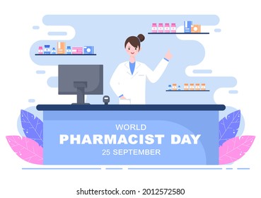 World Pharmacists Day Which Is Held on September 25th. Doctor, Medicine and Pills Concept. For Background, Banner or Poster Landing Page Vector Illustration