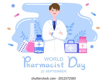 World Pharmacists Day Which Is Held on September 25th. Doctor, Medicine and Pills Concept. For Background, Banner or Poster Landing Page Vector Illustration