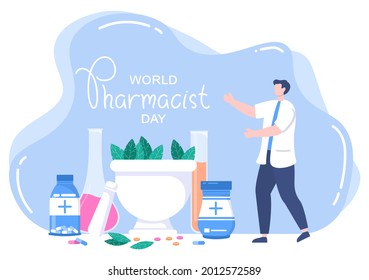 World Pharmacists Day Which Is Held on September 25th. Doctor, Medicine and Pills Concept. For Background, Banner or Poster Landing Page Vector Illustration