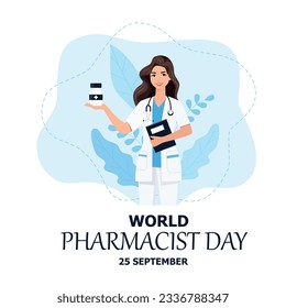 World Pharmacists Day Which Is Held on September 25th. Doctor, Medicine and Pills Concept. For Background, Banner or Poster Landing Page Vector Illustration