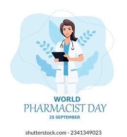 World Pharmacists Day Which Is Held on September 25th. Doctor, Medicine and Pills Concept. For Background, Banner or Poster Landing Page Vector Illustration