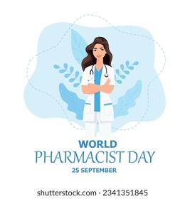 World Pharmacists Day Which Is Held on September 25th. Doctor, Medicine and Pills Concept. For Background, Banner or Poster Landing Page Vector Illustration