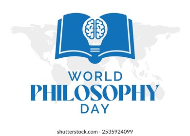 World Philosophy Day design banner, Brain icon inside the book, Vector illustration, Book, Bulb, Brain, 21 November, Philosophy Day celebration background banner