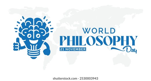 Cartaz do Dia Mundial da Filosofia, modelo de design do Dia da Filosofia para post de mídia social, Projeto do Dia da Filosofia do Mascote do Bulbo, 21 de novembro