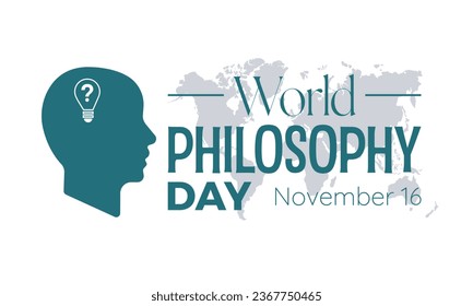World Philosophy Day Vector Banner with Thinker and Philosophical Symbols. Vector template for background, banner, card, poster design.