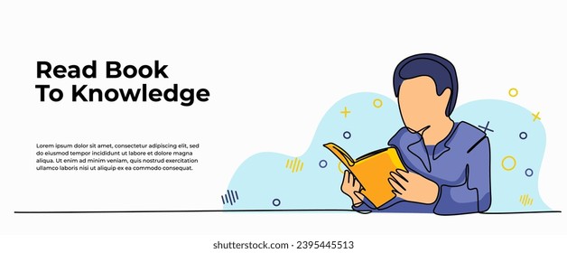 World Philosophy Day vector illustration of young man sitting reading a book. Modern flat in continuous line style.