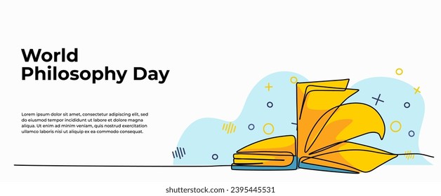 World Philosophy Day vector illustration of open book. Modern flat in continuous line style.