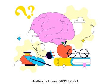 World Philosophy Day Vector Illustration Featuring Books, Ancient Philosopher, Light Bulb, Apple, Brain, Knowledge and Critical Thinking
