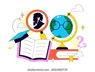 World Philosophy Day Vector Illustration Featuring Books, Ancient Philosopher, Light Bulb, Apple, Brain, Knowledge and Critical Thinking