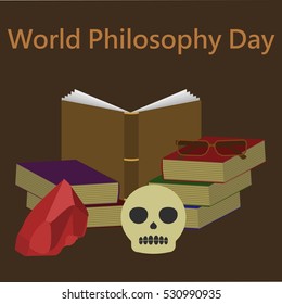 World Philosophy Day. Vector illustration of the worldwide celebrated united nations day. Skull with book open