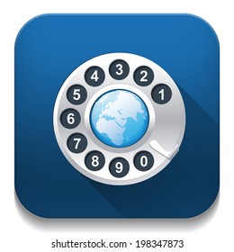 world phone With long shadow over app button 