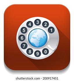 world phone With long shadow over app button