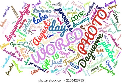 World Photo Day 19 August Word Cloud In Vector Art Creative Colourful White Back Ground