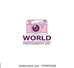 World photo or photography Day. August 19. Holiday concept. Template for background, banner, card, poster with text inscription. Vector illustration