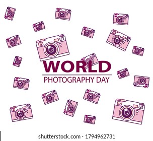 World photo or photography Day. August 19. Holiday concept. Template for background, banner, card, poster with text inscription. Vector illustration