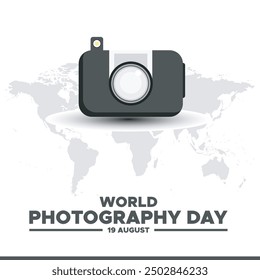 World Photography Day, 19 August, Greeting card for Photography Day, editable template, World Photography Day stock illustration. eps file.