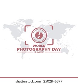 World Photography Day, 19 August, Greeting card for Photography Day, editable template, World Photography Day stock illustration. eps file.