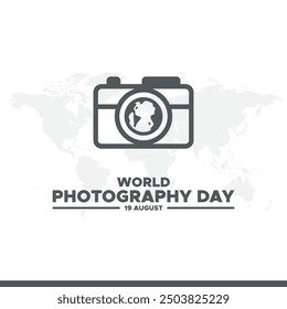 World Photography Day, 19 August, Greeting card for Photography Day, editable template, World Photography Day stock illustration. eps file.