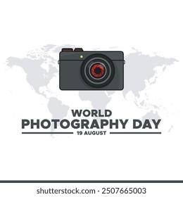 World Photography Day, 19 August, Greeting card for Photography Day, editable template, World Photography Day stock illustration. eps file.