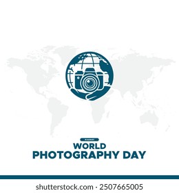 World Photography Day, 19 August, Greeting card for Photography Day, editable template, World Photography Day stock illustration. eps file.